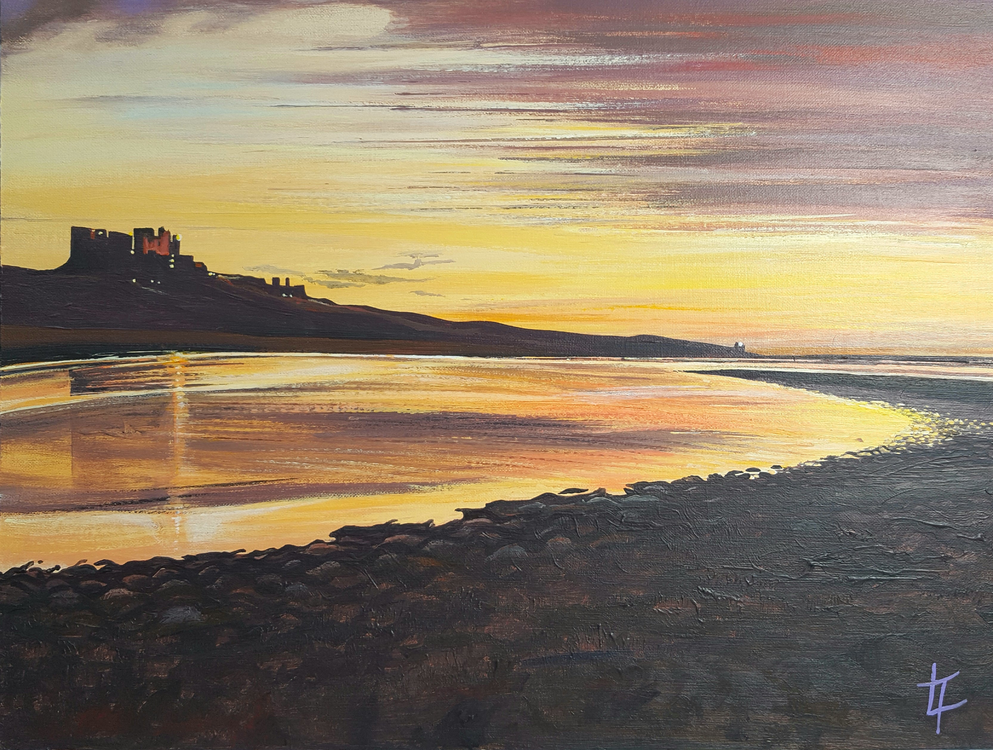 Bamburgh Castle Sunset - Original Painting