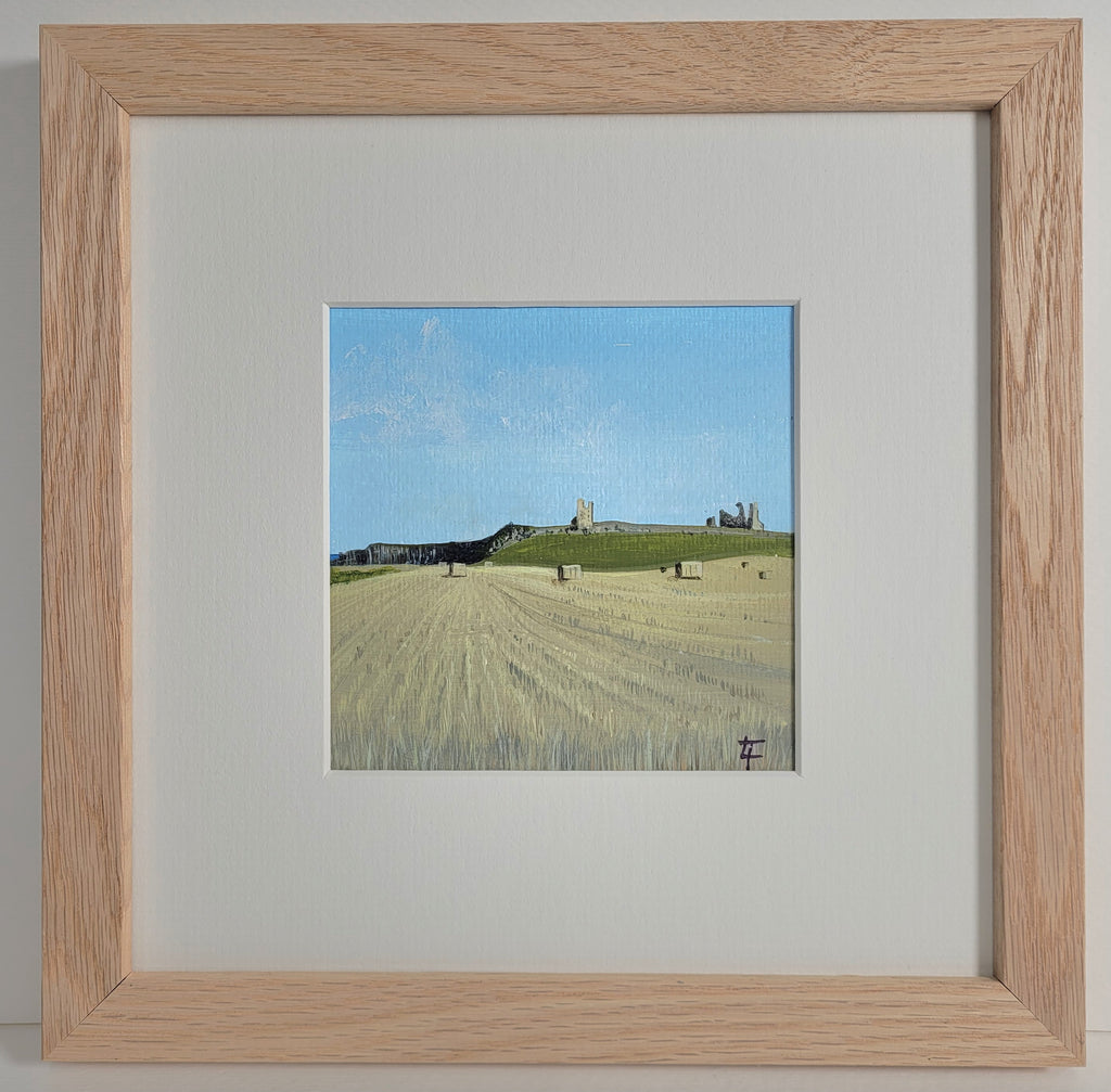 Dunstanburgh Castle  With Straw Bales  - Original Painting