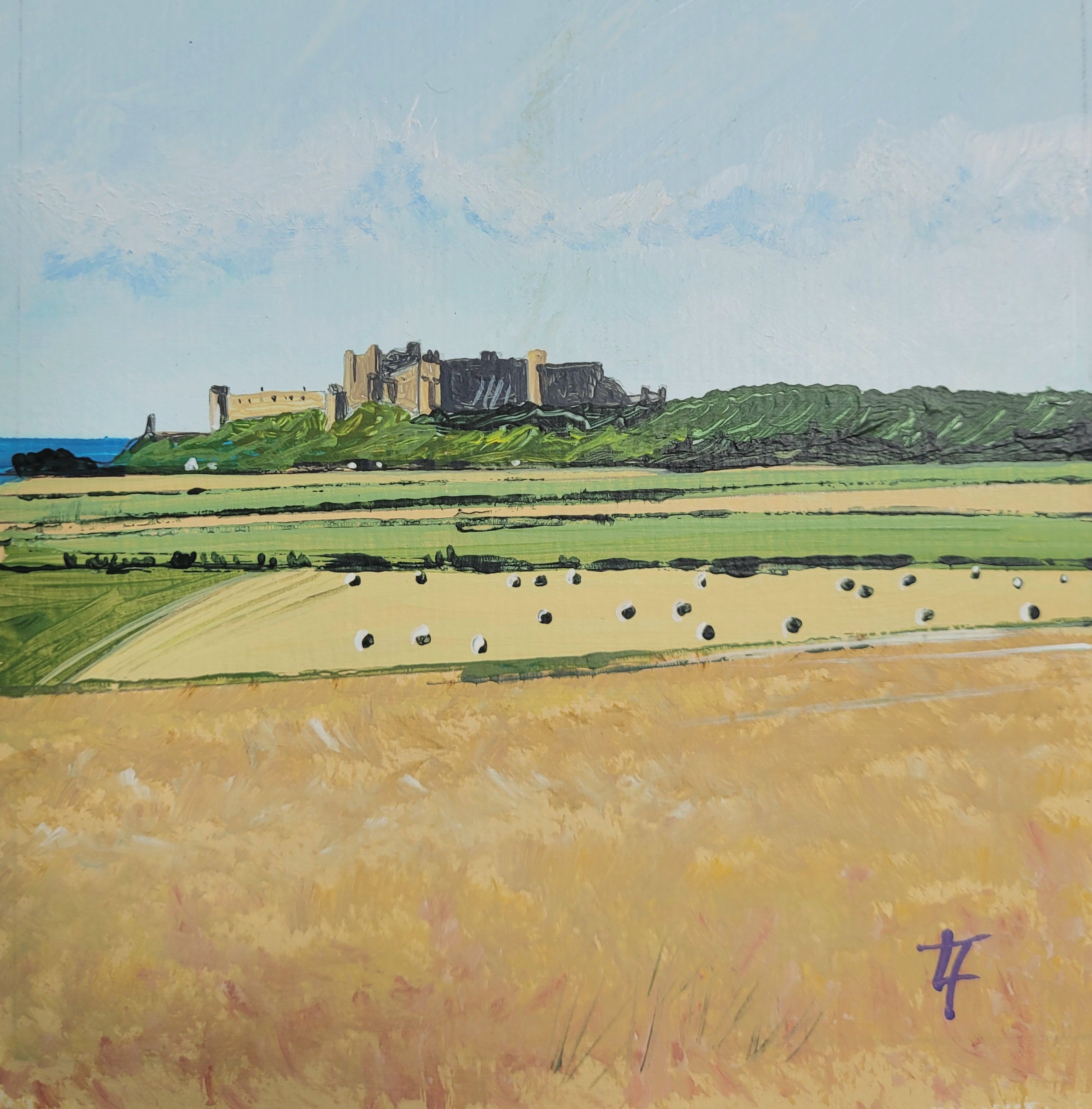 Bamburgh Castle With Hay Bales - Original Painting
