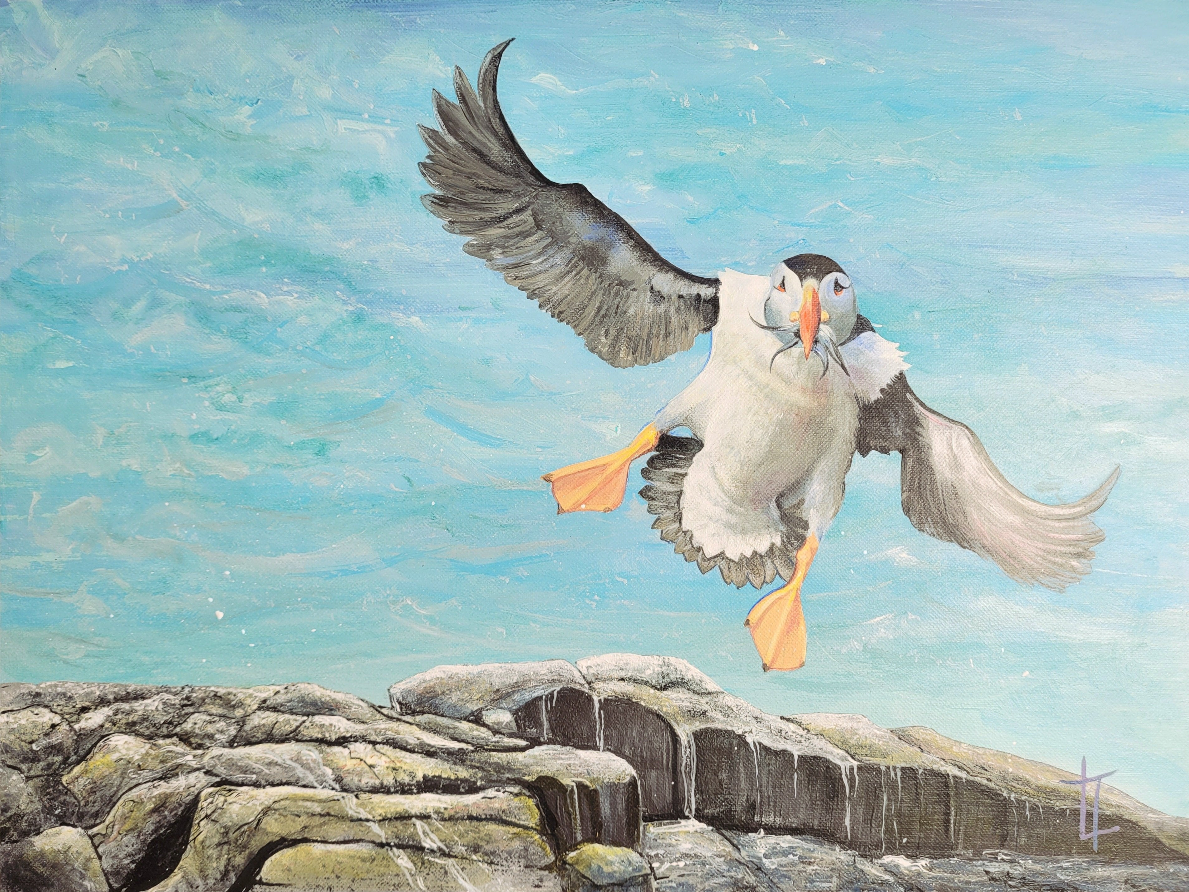 Puffin With Sand Eels - Original Painting