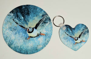 Fridge Magnet- Round Flying Puffin Design