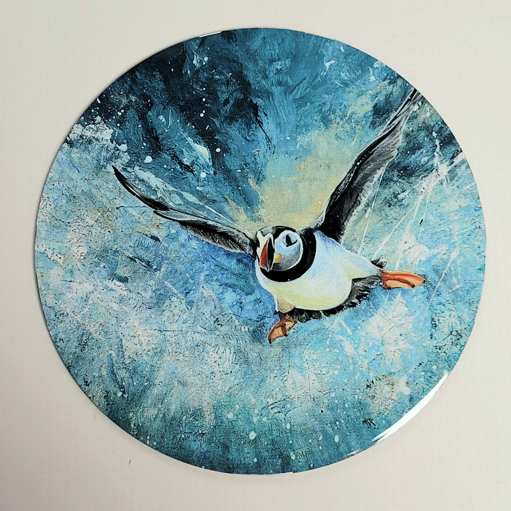 Fridge Magnet- Round Flying Puffin Design