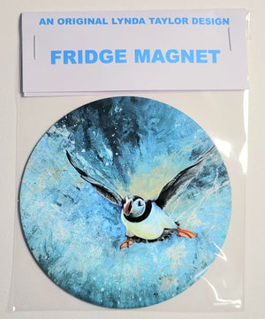 Fridge Magnet- Round Flying Puffin Design