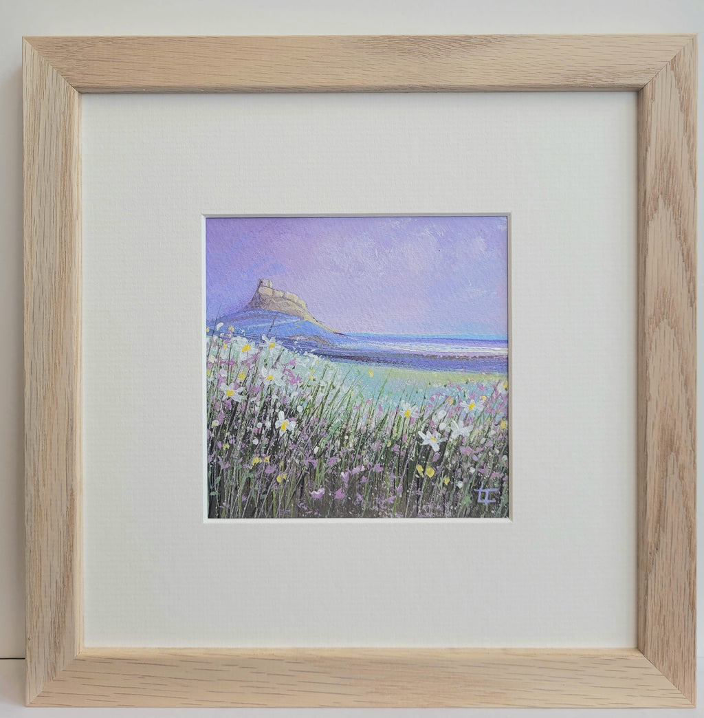 Early Morning , Lindisfarne Castle With Summer Flowers-  Original Painting