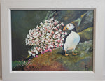 Puffin  With Sea Campion and Pinks
