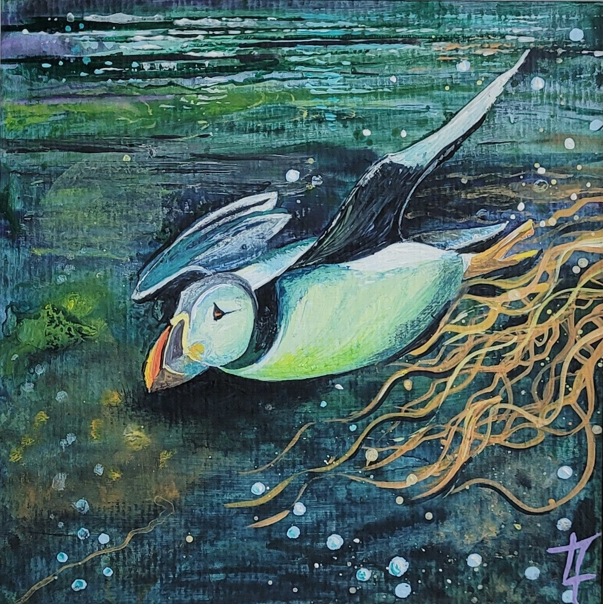 On a Mission- Diving Puffin - Original Painting