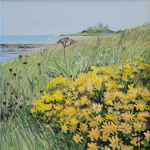 Bamburgh Castle With  Ragwort Flowers - Original Painting