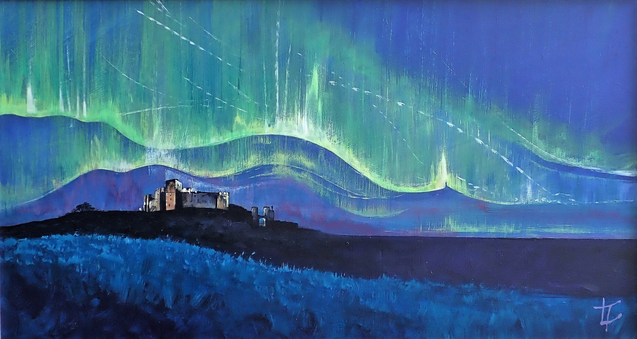 Bamburgh Castle With Northern Lights   Original Painting