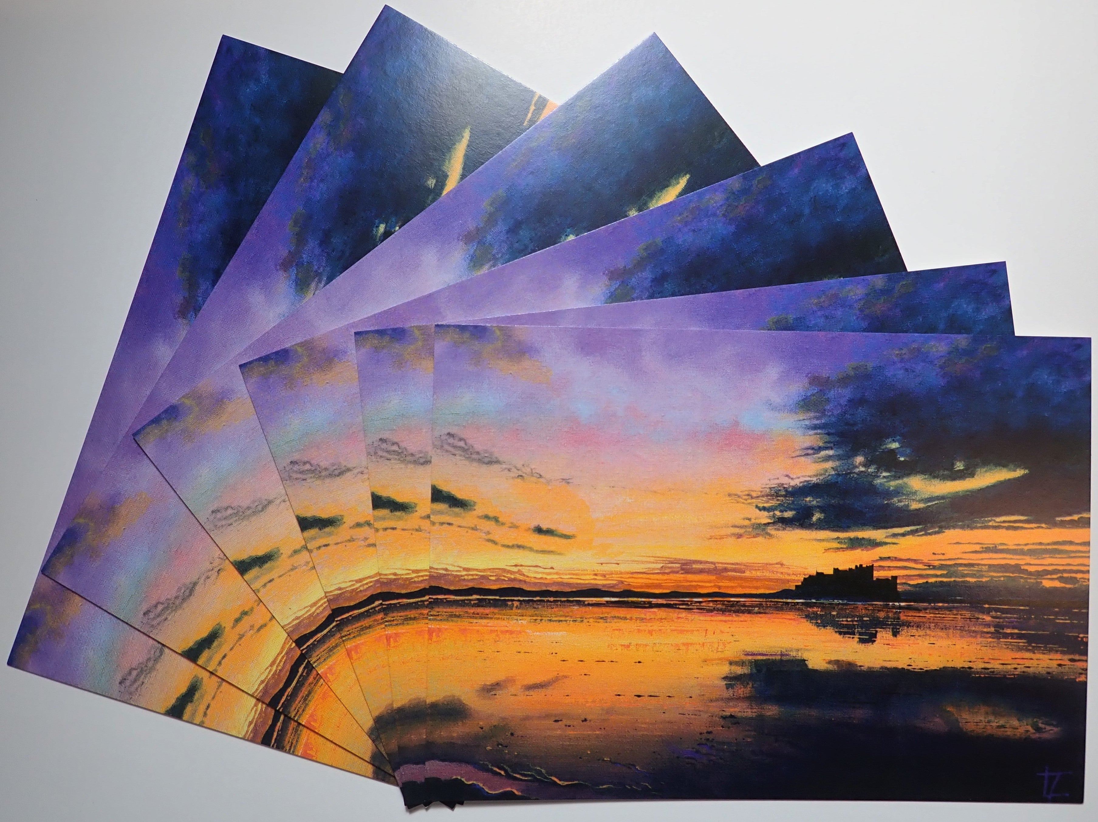 Set of 6 Postcards - Bamburgh Castle Sunset Design